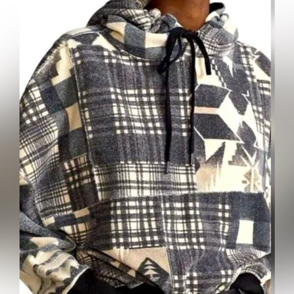 Polo Ralph Lauren Gray and Black Plaid Geometric Hoodie NWT